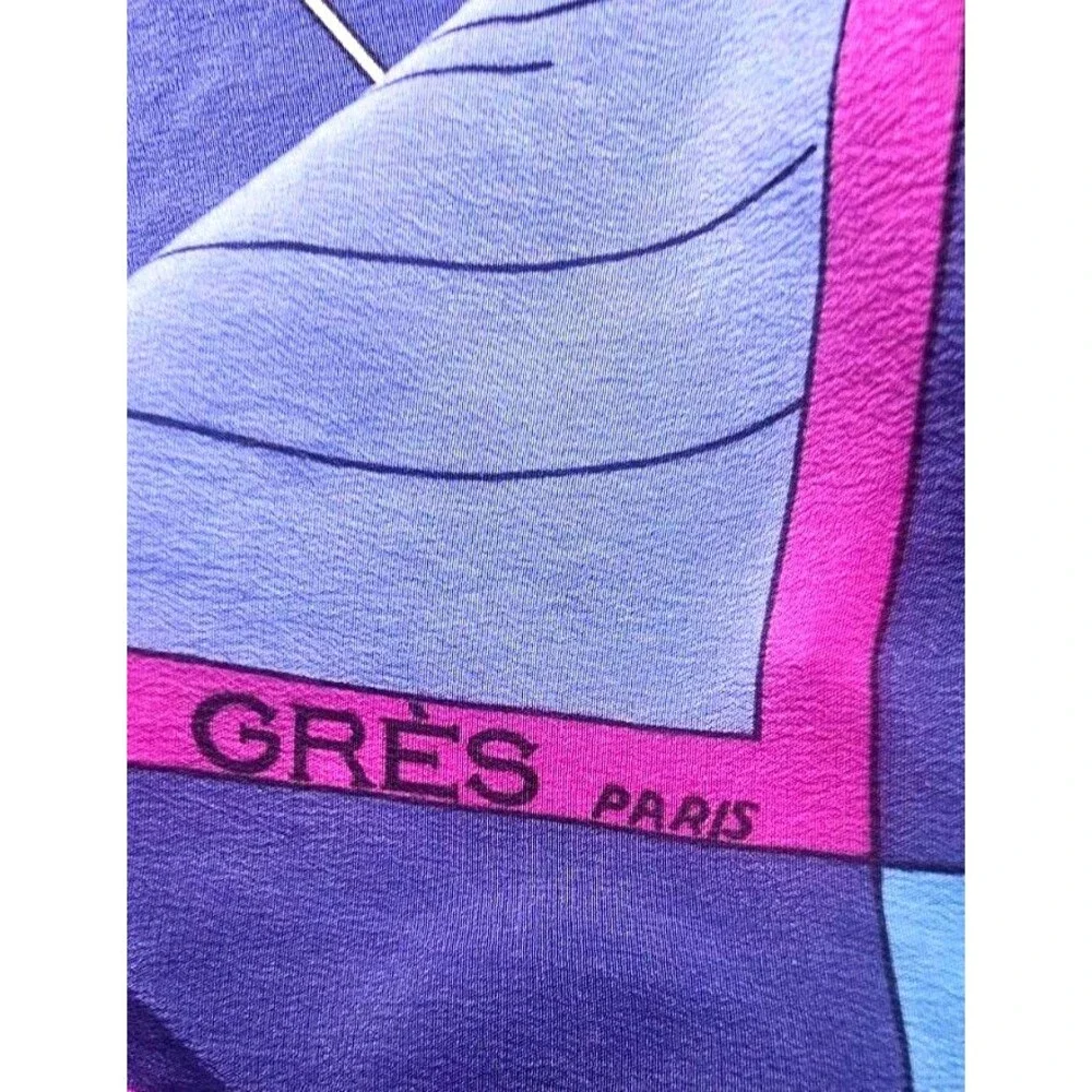 Vintage Grès Paris Silk Scarf Abstract Tree Blue Purple Geometric Made in Italy